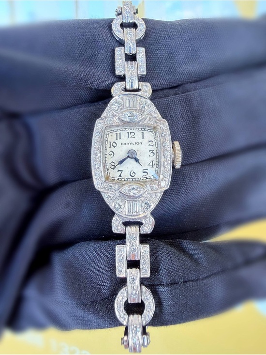 Hamilton Accessories - Art Deco Vintage Hamilton Platinum & 14k white gold 1.25CTW Natural Diamond